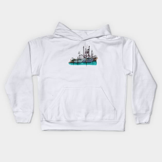 Montauk Fishing Boats Kids Hoodie by enoogs